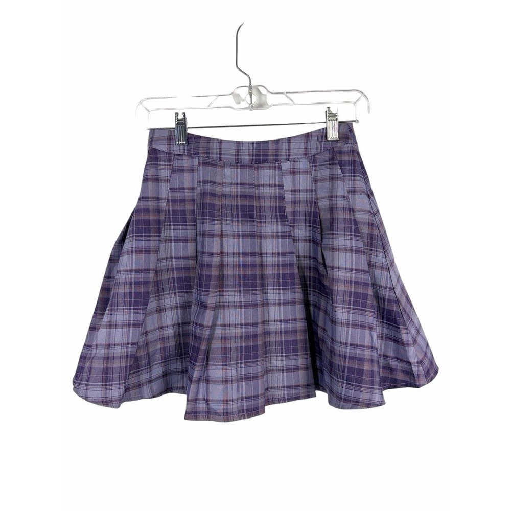 ROMWE Purple Plaid Pleated Mini Skater Skirt XS Y2K Preppy Tennis Schoolgirl